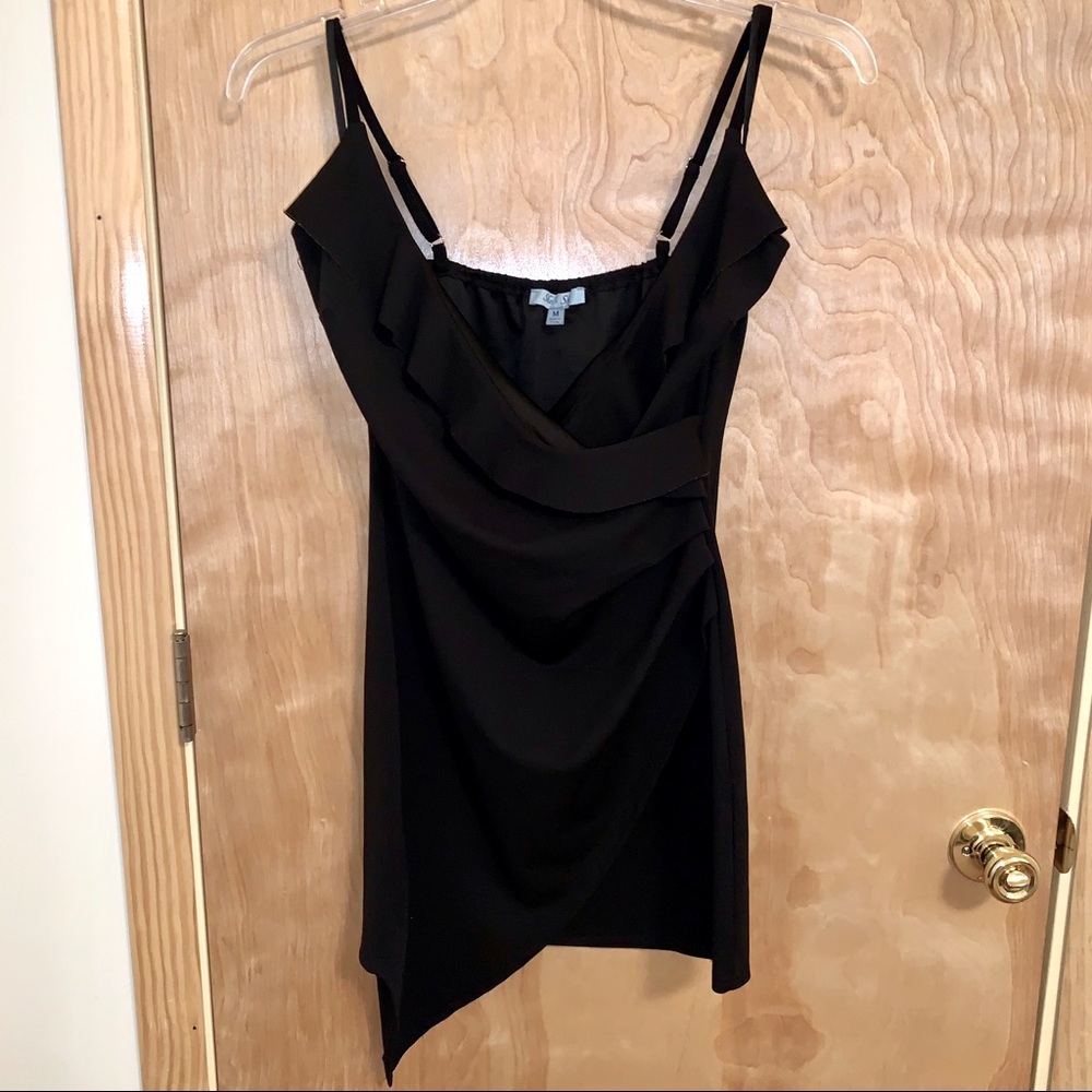 Black, asymmetric tight mini dress